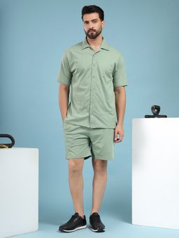 Kvetoo - Men Green Cotton Solid Co-Ord (Set of 2)