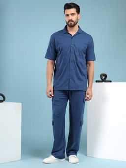 Kvetoo - Men Blue Cotton Solid Co-Ord (Set of 2)