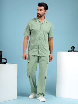 Kvetoo - Men Green Cotton Solid Co-Ord (Set of 2)