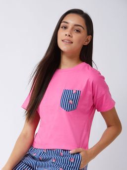 Miss Chase - Women's Pink Cropped Solid T-shirt Pink