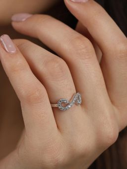 CLARA - 925 Silver Rhodium Plated Swiss Zirconia Infinity Adjustable Ring For Women & Girls