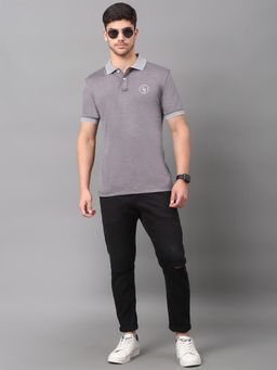 Louis Stitch - Men Grey Slim Fit Polo Collar T-Shirt with Eyeglass Holder