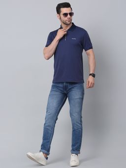 Louis Stitch - Men Blue Slim Fit Polo Collar T-Shirt