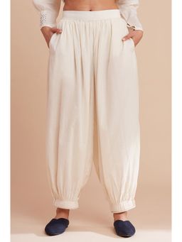 Folksong - Ecru Cuffed Pleated Salwar Solid Casual Regular Fit