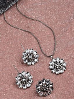 PANASH - Oxidised Kundan Studded Pendant Jewellery (Set of 3)