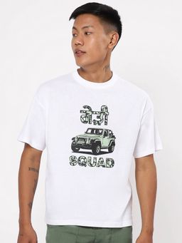 Bewakoof - Mens White Graphic Oversized T-shirt