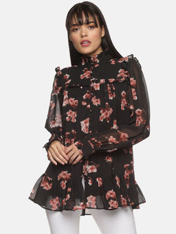 IS.U - Floral Printed Full Sleeve Ruffle Top