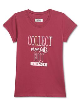 Cantabil - Girls Dark Pink Printed Casual T-Shirt