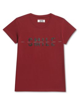 Cantabil - Girls Maroon Printed Casual T-Shirt