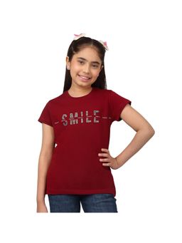 Cantabil - Girls Maroon Printed Casual T-Shirt