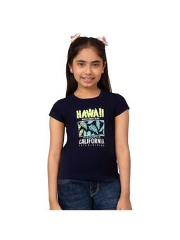 Cantabil - Girls Navy Blue Printed Casual T-Shirt