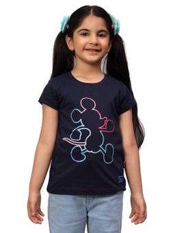 Cantabil - Girls Navy Blue Printed Casual T-Shirt