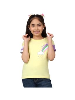 Cantabil - Girls Yellow Printed Casual T-Shirt