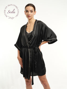 mackly - Womens Solid Polyester Night Gown Black (Set of 2)