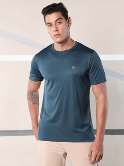 CULT - Men Solid Teal Half Sleeves Round Neck T-Shirt