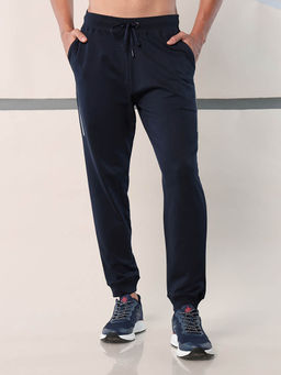 CULT - Men Solid Mid Waist Navy Blue Joggers