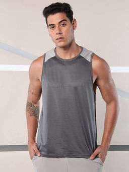 CULT - Men Colorblock Grey Sleeveless Round Neck Tank