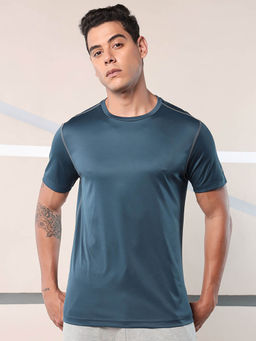 CULT - Men Solid Teal Half Sleeves Round Neck T-Shirt