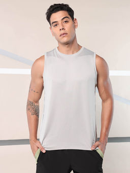 CULT - Men Solid Grey Sleeveless Round Neck Tank