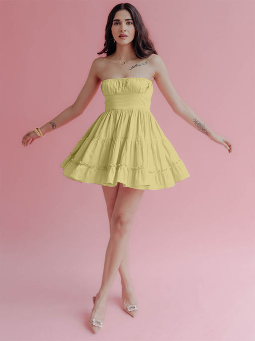 Buy Old Marigold Sabrina Lime Yellow Strapless Mini Dress Online