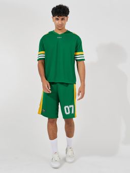 Styli - Men Green Stripe Printed Oversized Varsity Co-Ord (Set of 2)