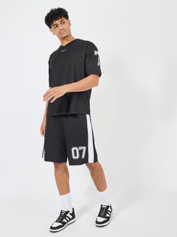 Styli - Men Black Printed Oversized Varsity Co-Ord (Set of 2)