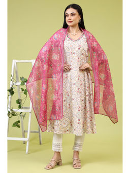 W - Fuchsia Pink Chintz Floral Printed Organza Dupatta
