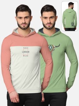 BULLMER - Printed Full Sleeve Hooded T-shirt For Men Multi-color (Pack of 2)