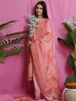 Stylee LIFESTYLE - Pink Satin Digital Printed Unstitched Dress Material (Set of 3)