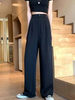 BROADSTAR - Women High Rise Stretchable Pleated Loose Fit Trousers