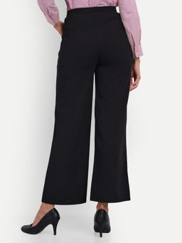 BROADSTAR - Women High Rise Stretchable Black Relaxed Fit Semi Formal Trousers