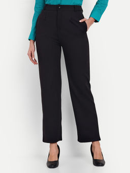 BROADSTAR - Women High Rise Black Straight Fit Semi Formal Trousers