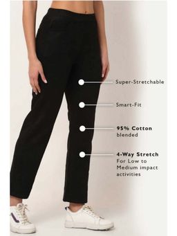 BROADSTAR - Women High Rise Stretchable Black Straight Fit Trousers