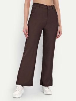 BROADSTAR - Women High Rise Stretchable Brown Straight Fit Trousers