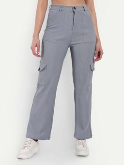 BROADSTAR - Women High Rise Stretchable Light Grey Straight Fit Cargo