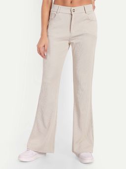BROADSTAR - Women High Rise Stretchable Light Beige Bootcut Trousers