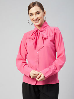 Carlton London - Women Casual Pink Colour Tie-up Neck Solid Regular Top