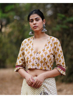 Chidiyaa - Whistling Woods Chale Jaise Hawaiian Off White Block Printed Cotton Stitched Blouse