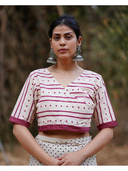 Chidiyaa - Whistling Woods Inaaya Off White Block Printed Cotton Stitched Blouse