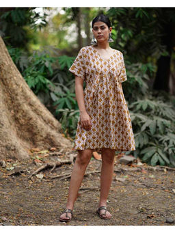 Chidiyaa - Whistling Woods Tu Dilruba Off White Block Printed Cotton Dress