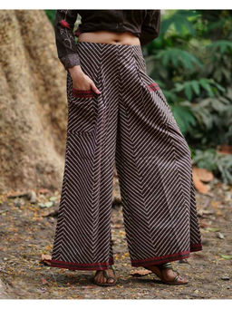Chidiyaa - Whistling Woods Pankhuri Brown Block Printed Cotton Palazzo