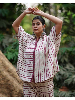 Chidiyaa - Whistling Woods Megha Re Off White Block Printed Cotton Shirt