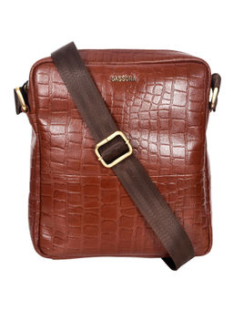 Sassora - Brown Sling Bag Genuine Leather Brass Antique Metal Fittings Crossbody Bag (M)