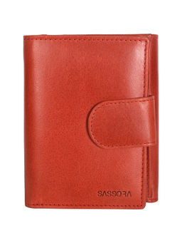 Sassora - Genuine Leather Medium Size Red Rfid Protected Wallet - 9 Card Slots (M)