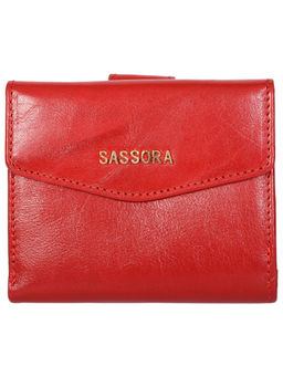 Sassora - Genuine Leather Medium Size Red Rfid Protected Wallet - 4 Card Slots (M)