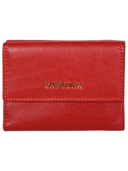Sassora - Genuine Leather Medium Size Red Rfid Protected Wallet - 4 Card Slots (S)