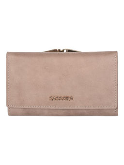 Sassora - Genuine Leather Medium Size Beige Rfid Protected Wallet - 12 Card Slots (M)