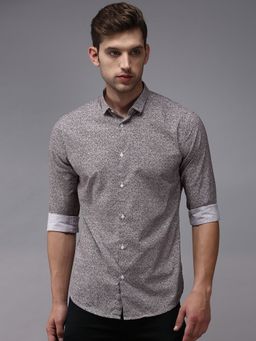 SHOWOFF - Men Grey Collar Neck Abstract Print Comfort Fit Shirt