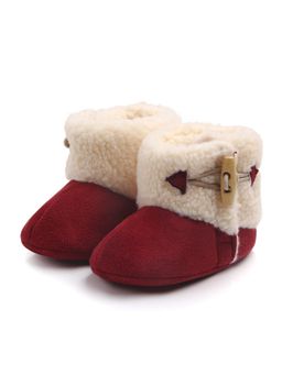 KIDLINGSS - Girls Maroon Button Applique Fur Detailed High Top Booties