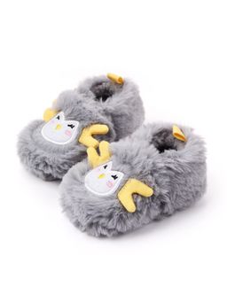 KIDLINGSS - Unisex Grey Monkey Face Fur Detailed Booties